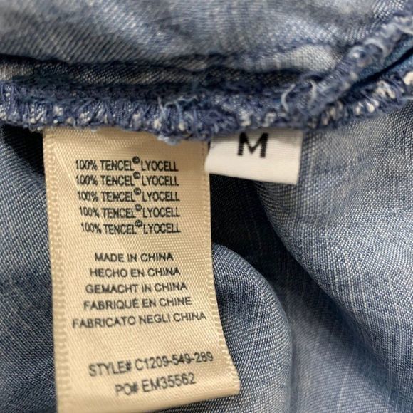 Cloth &‎ Stone Lace Up Chambray Tunic Collared Top - Picture 9 of 10